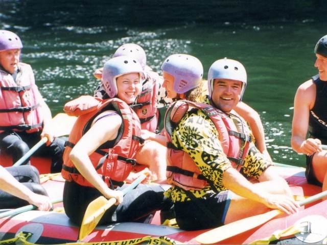 Rafting Hilary and crew in raft